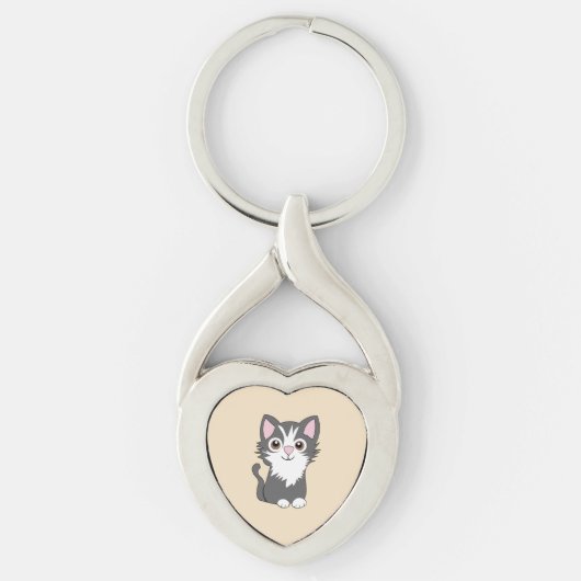 Porte-clés Chat gris et blanc (Devant)