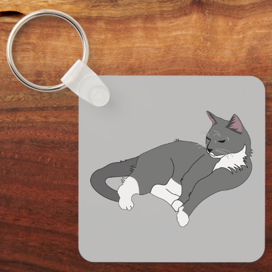 Porte-clés Chat gris et blanc Tuxedo (Recto)