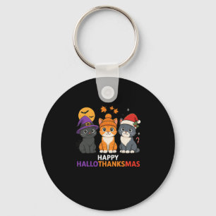Porte-clés Chat Halloween Noël Joyeux Hallothanksmas Merci