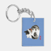 Porte-clés Chat japonais couché noir et blanc (Devant gauche)