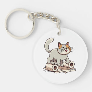 Porte-clés Chat Jouant avec du Papier Toilette