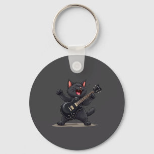 Porte-clés Chat jouant de la guitare Rock And Roll Rock Star