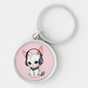 Porte-clés Chat Kawaii avec des écouteurs à la mode