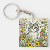 Porte-clés Chat Kitty personnalisé assis en fleurs (Devant)