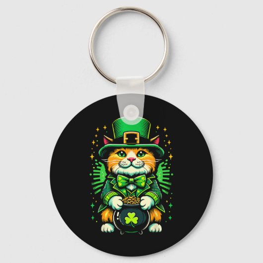 Porte-clés Chat lutin de la Saint-Patrick Chat Trèfle irlanda (Recto)