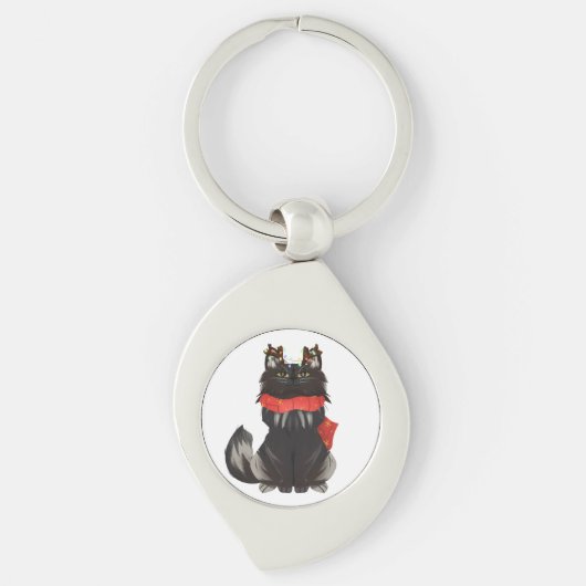 Porte-clés Chat Maine Coon avec décorations de Noël (Devant)