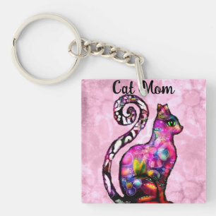 Porte-clés Chat Maman Abstrait Whimsical Chat Kitty Art