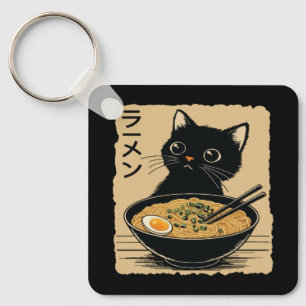 Porte-clés Chat mangeant des ramen