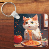 Porte-clés Chat mangeant des spaghetti (Recto)