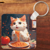 Porte-clés Chat mangeant des spaghetti (Verso)