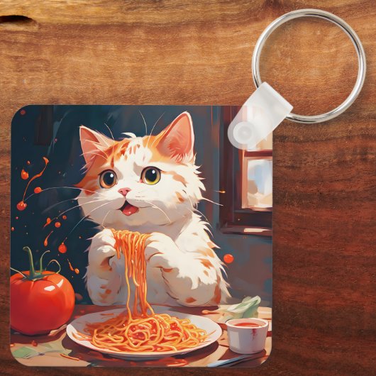 Porte-clés Chat mangeant des spaghetti (Verso)