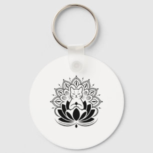 Porte-clés Chat Méditant Fleur de Lotus Zen Enthousiaste de Y