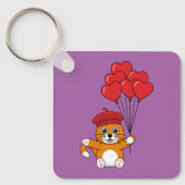 Porte-clés Chat mignon avec Ballons de Coeur Rouge (Recto)