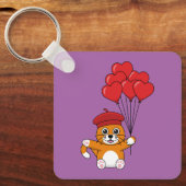 Porte-clés Chat mignon avec Ballons de Coeur Rouge (Recto)