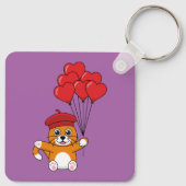 Porte-clés Chat mignon avec Ballons de Coeur Rouge (Dos)