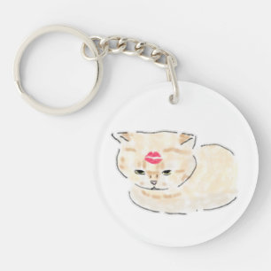 Porte-clés Chat Mignon Avec Marque De Baiser Au Rouge à Lèvre