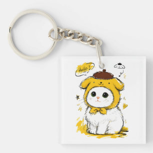 Porte-clés Chat Mignon Chapeau Pudding Bonjour Art Adorable