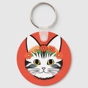 Porte-clés Chat Mignon Charme Floral Vibrant Cadeau