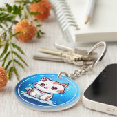 Porte-clés Chat Mignon Clipart de Style Kawaii (Devant Droit)
