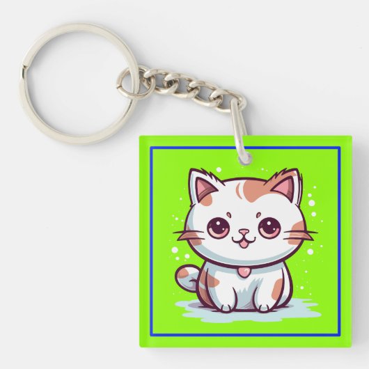 Porte-clés Chat Mignon Clipart de Style Kawaii (Devant)