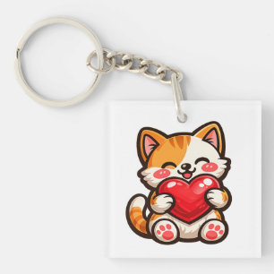 Porte-clés Chat Mignon Cœur – Chat Kawaii qui embr