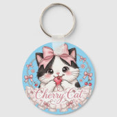 Porte-clés chat mignon coquette cerise (Recto)