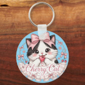 Porte-clés chat mignon coquette cerise (Recto)