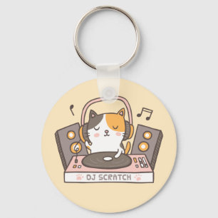 Porte-clés chat mignon DJ Scratch Pun