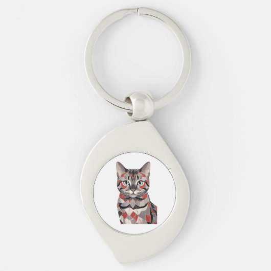 Porte-clés Chat Mignon Élégance Féline Géométrique (Devant)