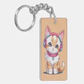 Porte-clés Chat mignon en mode écouteurs Chic (Devant gauche)