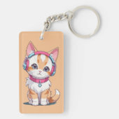 Porte-clés Chat mignon en mode écouteurs Chic (Dos)