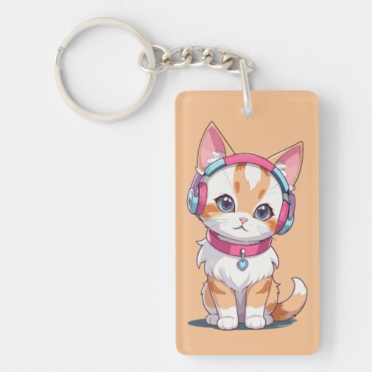Porte-clés Chat mignon en mode écouteurs Chic (Devant)