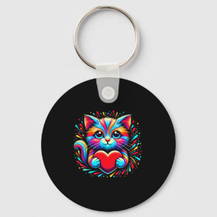 Porte-clés Chat Mignon Enlaçant la Saint-Valentin Coeur Kitty