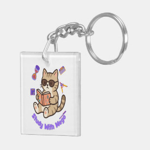 Porte-clés Chat mignon étudiant avec des lunettes de soleil d