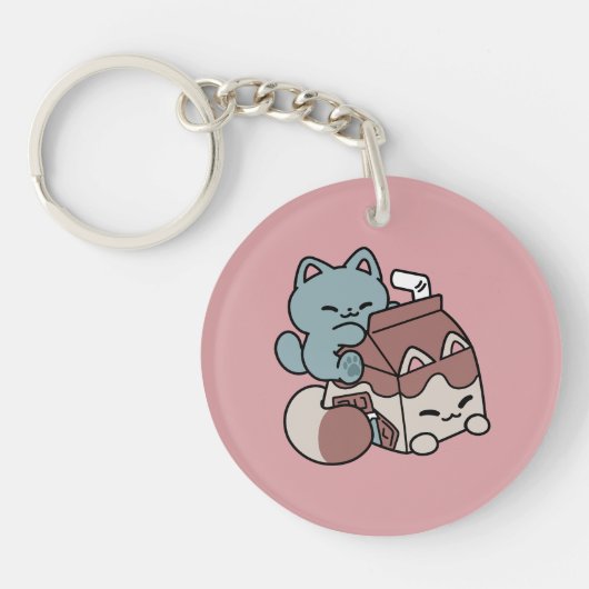 Porte-clés Chat Mignon Lait Chocolat – Boisson Confortable & (Devant)