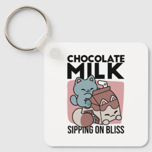 Porte-clés Chat Mignon Lait Chocolat – Boisson Confortable & 