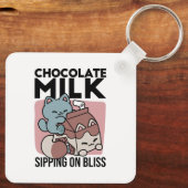 Porte-clés Chat Mignon Lait Chocolat – Boisson Confortable & (Verso)