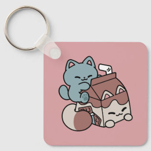 Porte-clés Chat Mignon Lait Chocolat – Boisson Confortable & 