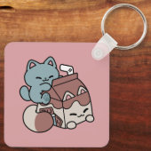 Porte-clés Chat Mignon Lait Chocolat – Boisson Confortable & (Verso)