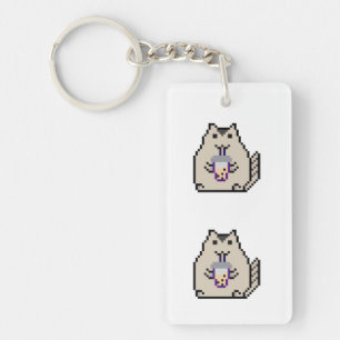 Porte-clés « Chat mignon pixel art amateur de thé Boba – Drôl