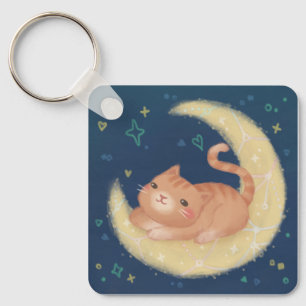 Porte-clés Chat mignon sur la Lune