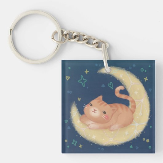 Porte-clés Chat mignon sur la Lune (Devant)