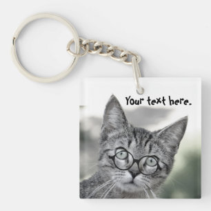 Porte-clés chat mignon surpris avec lunettes