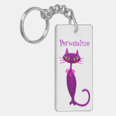 Porte-clés Chat milieu du siècle mignon poupée rose violet (Devant gauche)