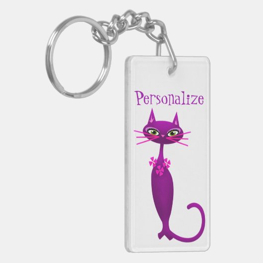 Porte-clés Chat milieu du siècle mignon poupée rose violet (Devant gauche)