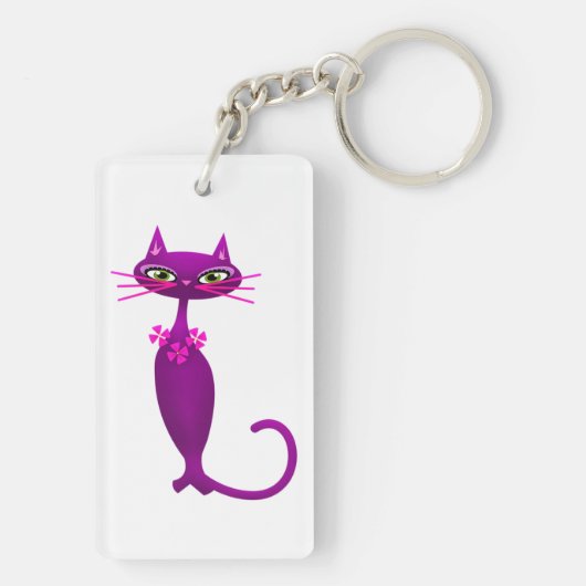 Porte-clés Chat milieu du siècle mignon poupée rose violet (Dos)