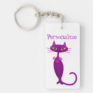 Porte-clés Chat milieu du siècle mignon poupée rose violet