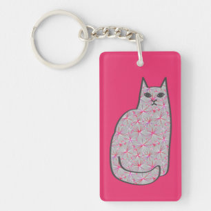 Porte-clés Chat moderne du milieu du siècle, Fuchsia rose et 