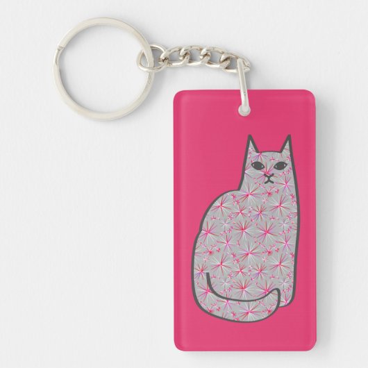 Porte-clés Chat moderne du milieu du siècle, Fuchsia rose et  (Devant)