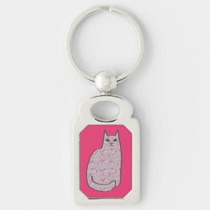 Porte-clés Chat moderne du milieu du siècle, gris / gris et r